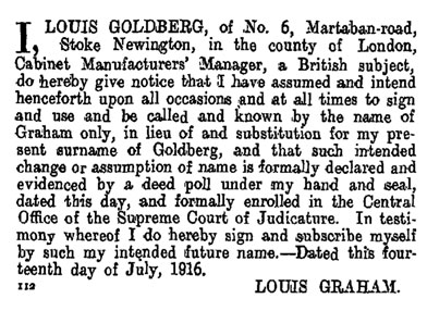 Louis name change 1916